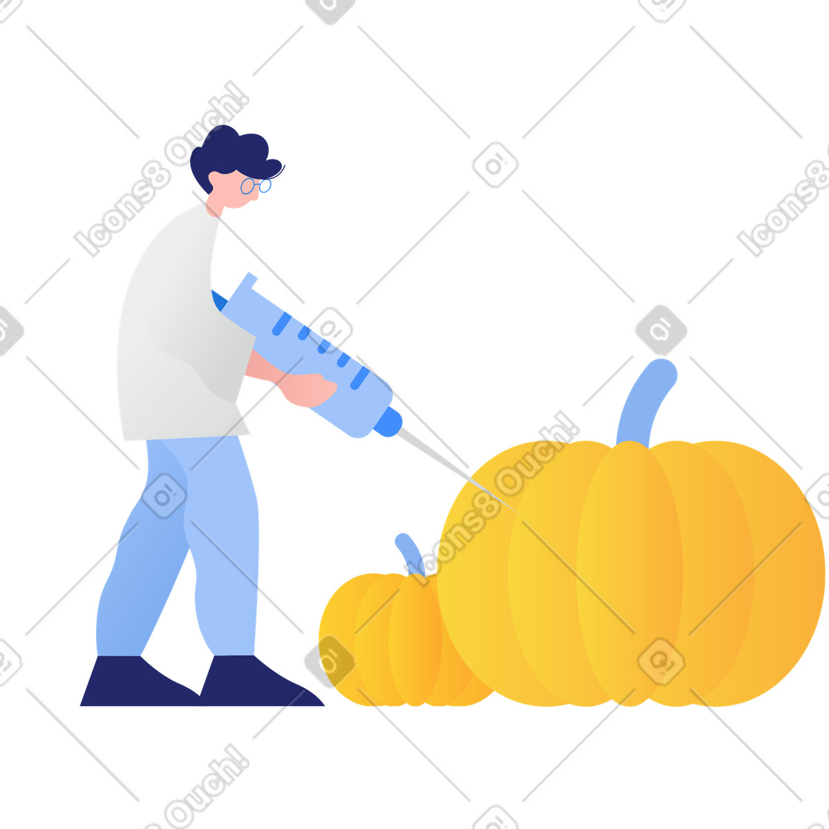 下载 Clip 风格的 科学家制作转基因南瓜 插画，支持 PNG、SVG 格式