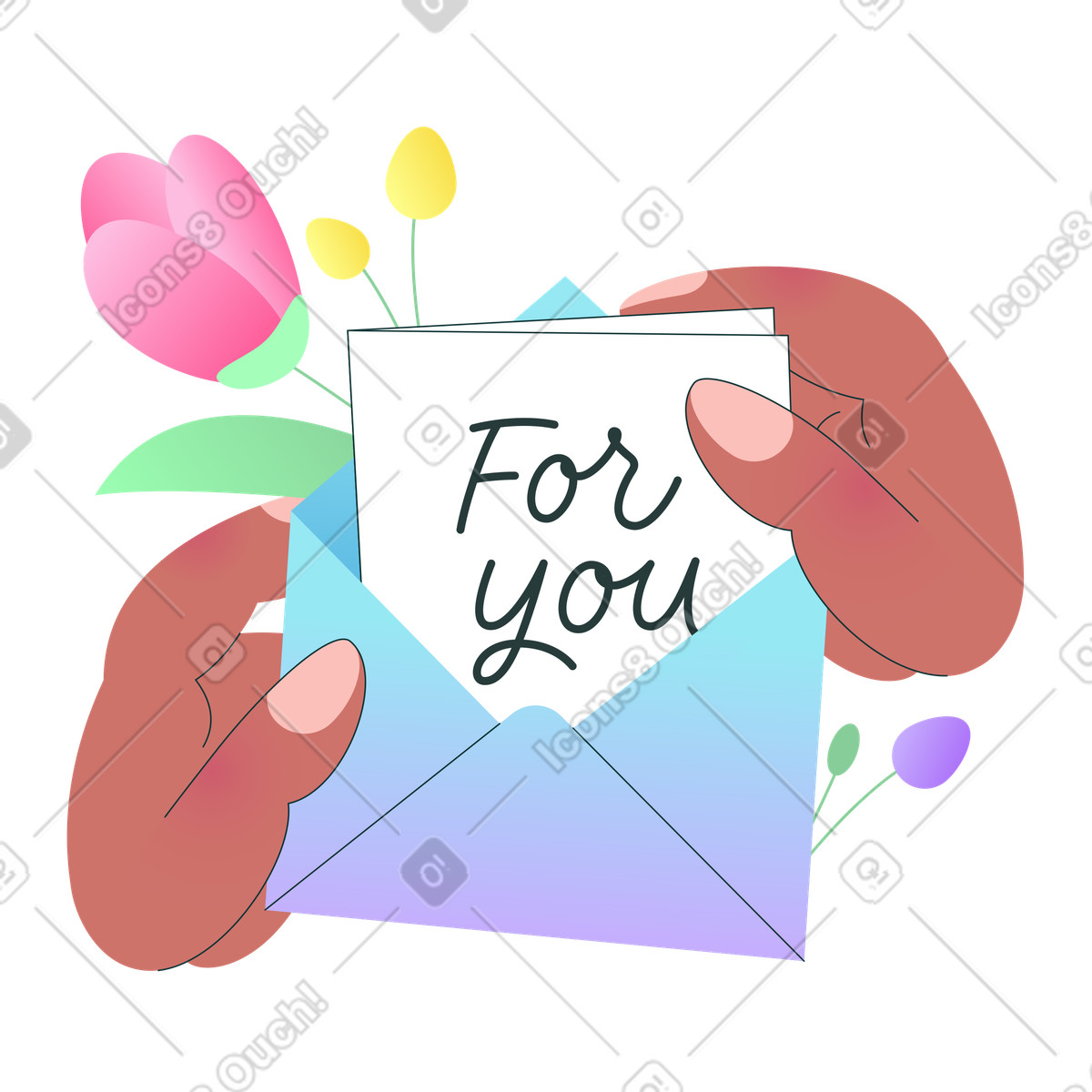 For you greeting card surrounded by flowers, Personal message or holiday wishes-Illustration im Florid-Stil als Download in PNG, SVG