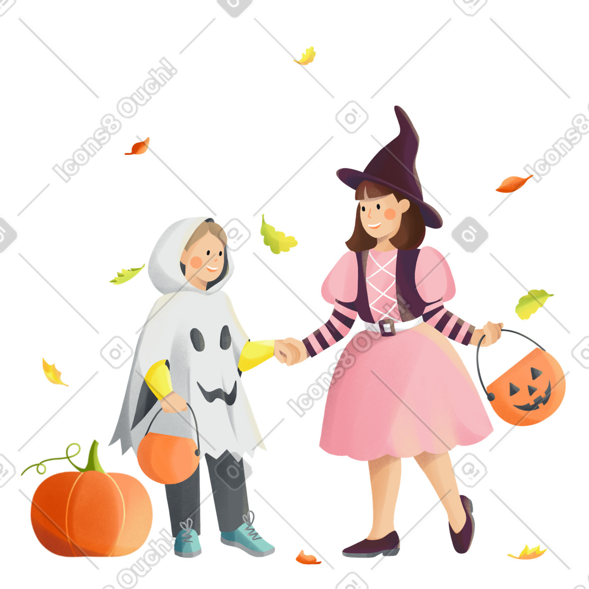 Ilustración Niños con disfraces espeluznantes en halloween estilo Shine a descargar PNG y SVG