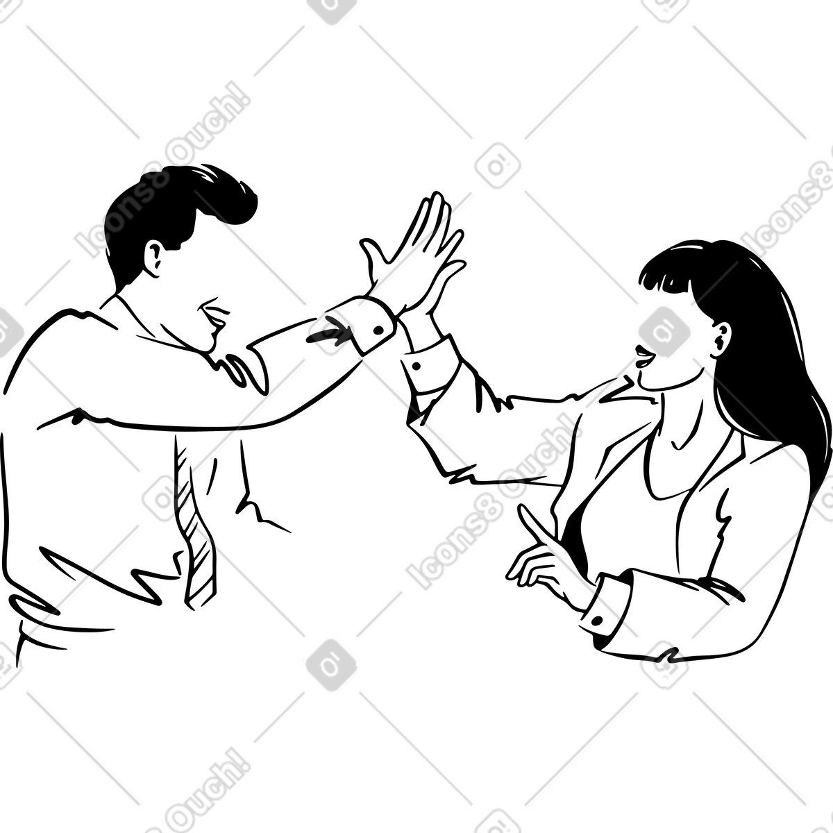 Ilustração de Mulher e homem dando high five um ao outro em no estilo Line para baixar em PNG, SVG