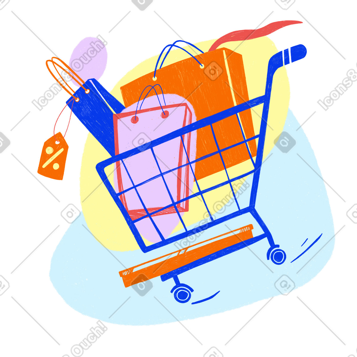 Basket with shopping bags illustration in Biro style download in PNG, SVG