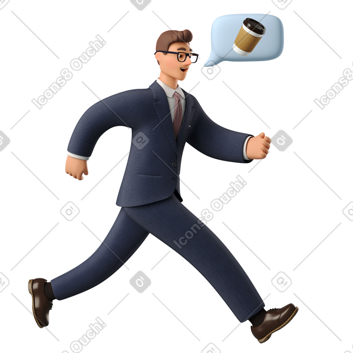 Geschäftsmann hat es eilig, kaffee zu bekommen-Illustration im 3D Business-Stil als Download in PNG, SVG