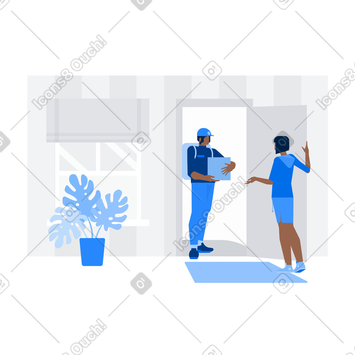 Ilustração de Customer receiving parcel from delivery worker, Home service em no estilo Urban para baixar em PNG, SVG