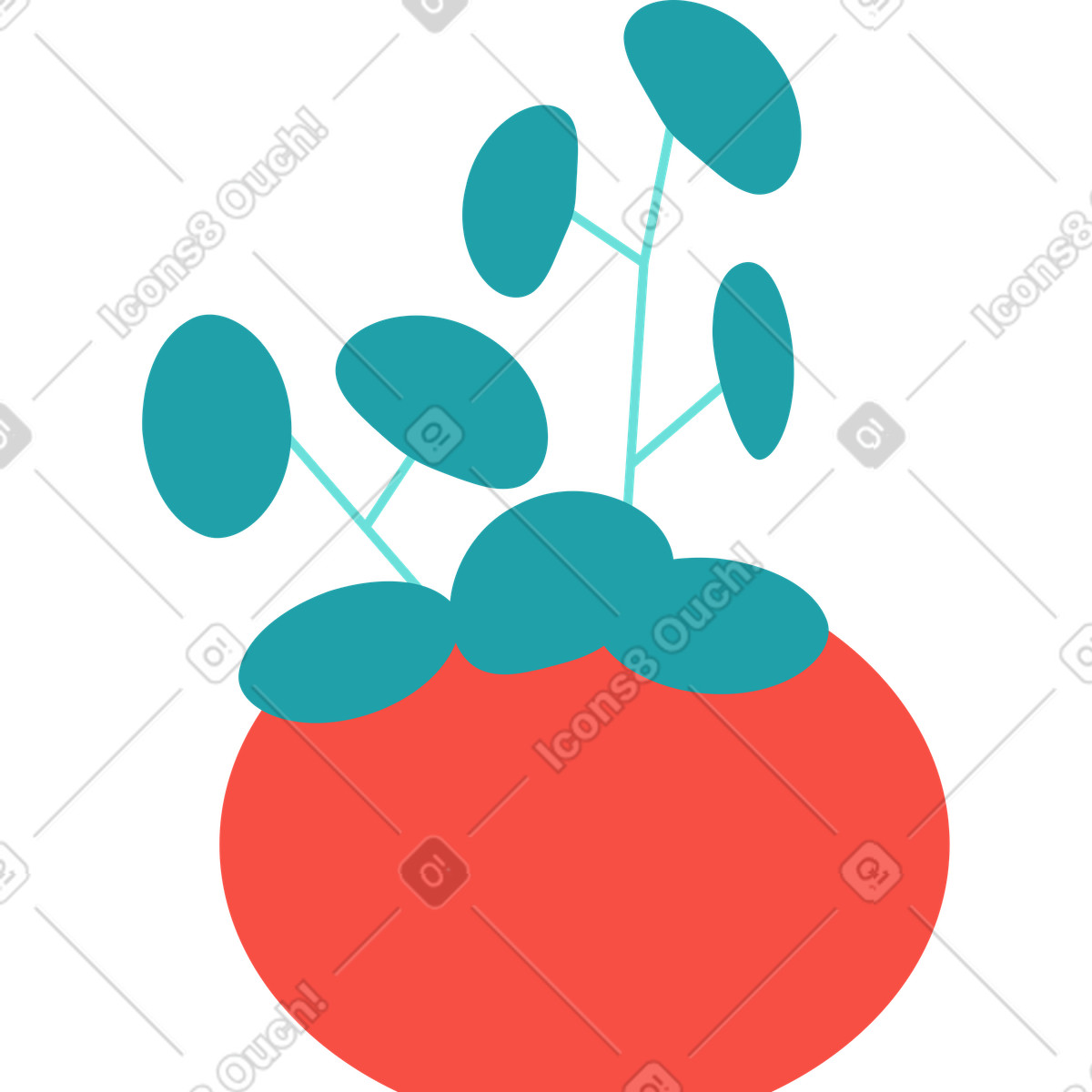 Fiore con foglie rotonde in una pentola illustrazione stile Sammy scarica PNG, SVG