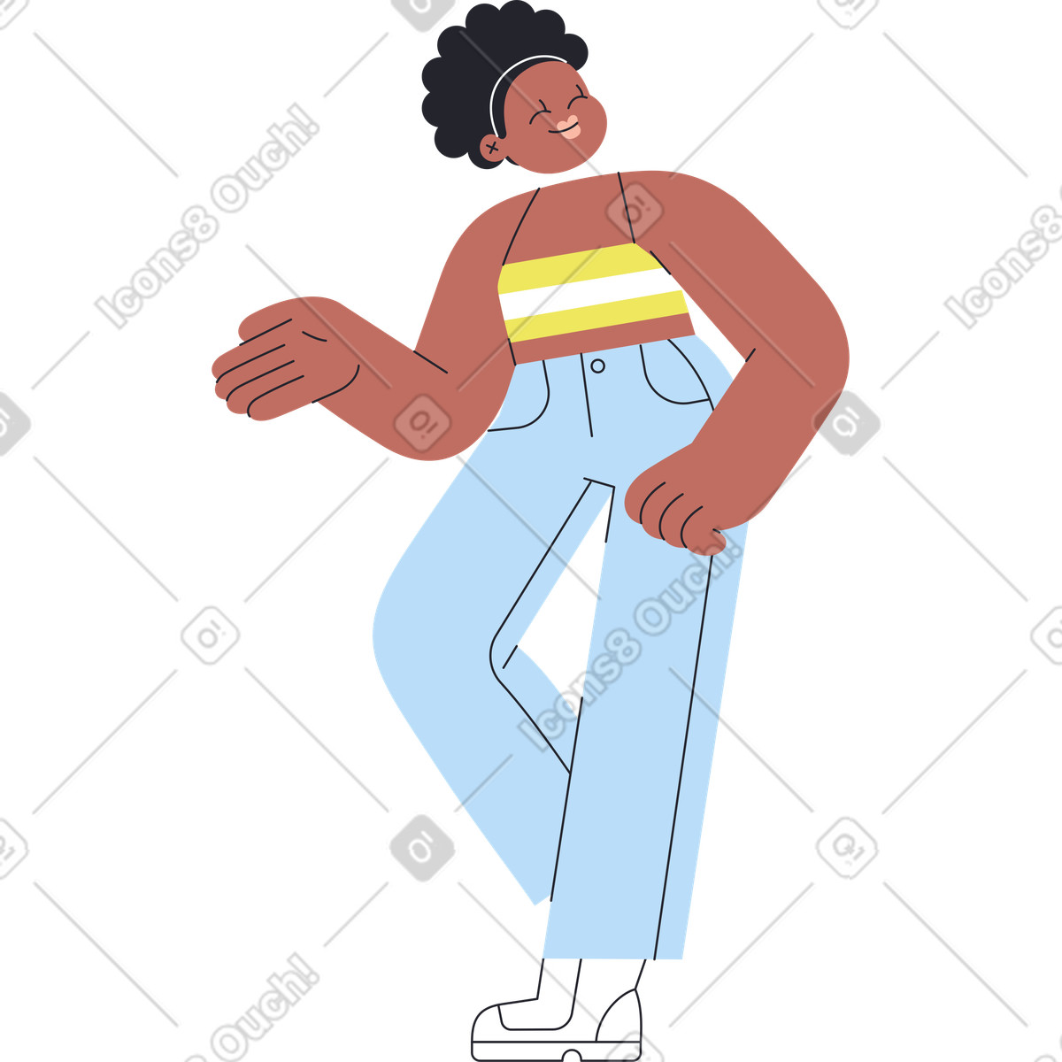 Illustration Fille aux yeux fermés montrant quelque chose dans le style Boba à télécharger formats PNG, SVG
