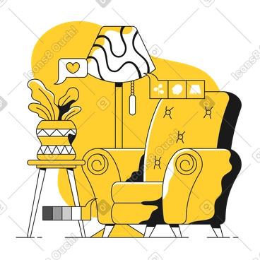 Interior design with furniture and home decor PNG, SVG