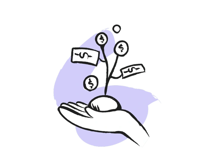 A hand nurturing a growing money plant - Pixeltrue icons style illustration
