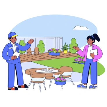 A contractor designing a modern garden space with a homeowner
