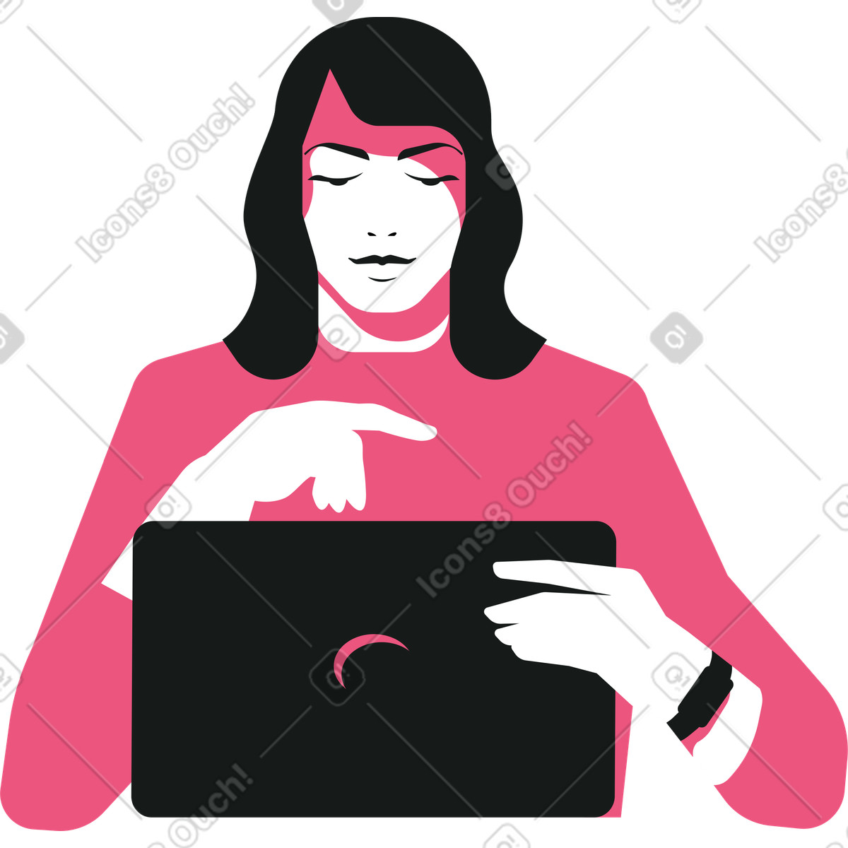 Ilustración Mujer sentada en la computadora portátil estilo Lounge a descargar PNG y SVG
