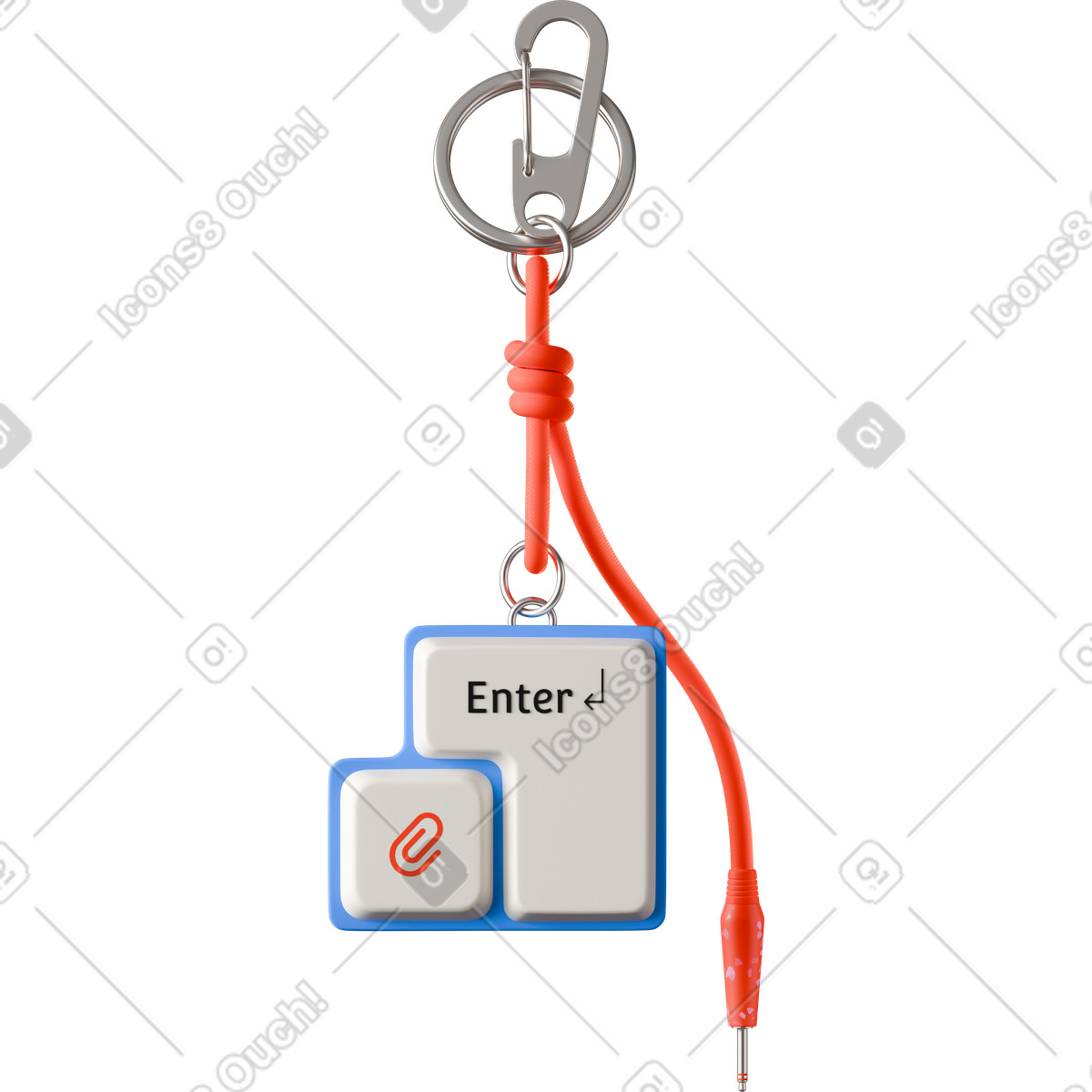 Keychain with keyboard keys charms illustration in 3D Hygge style download in PNG, SVG