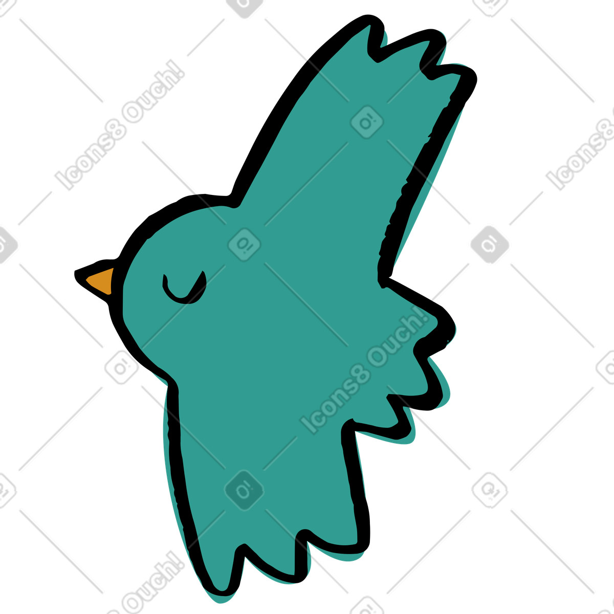 Green bird flying with eyes closed-Illustration im Scandi-Stil als Download in PNG, SVG