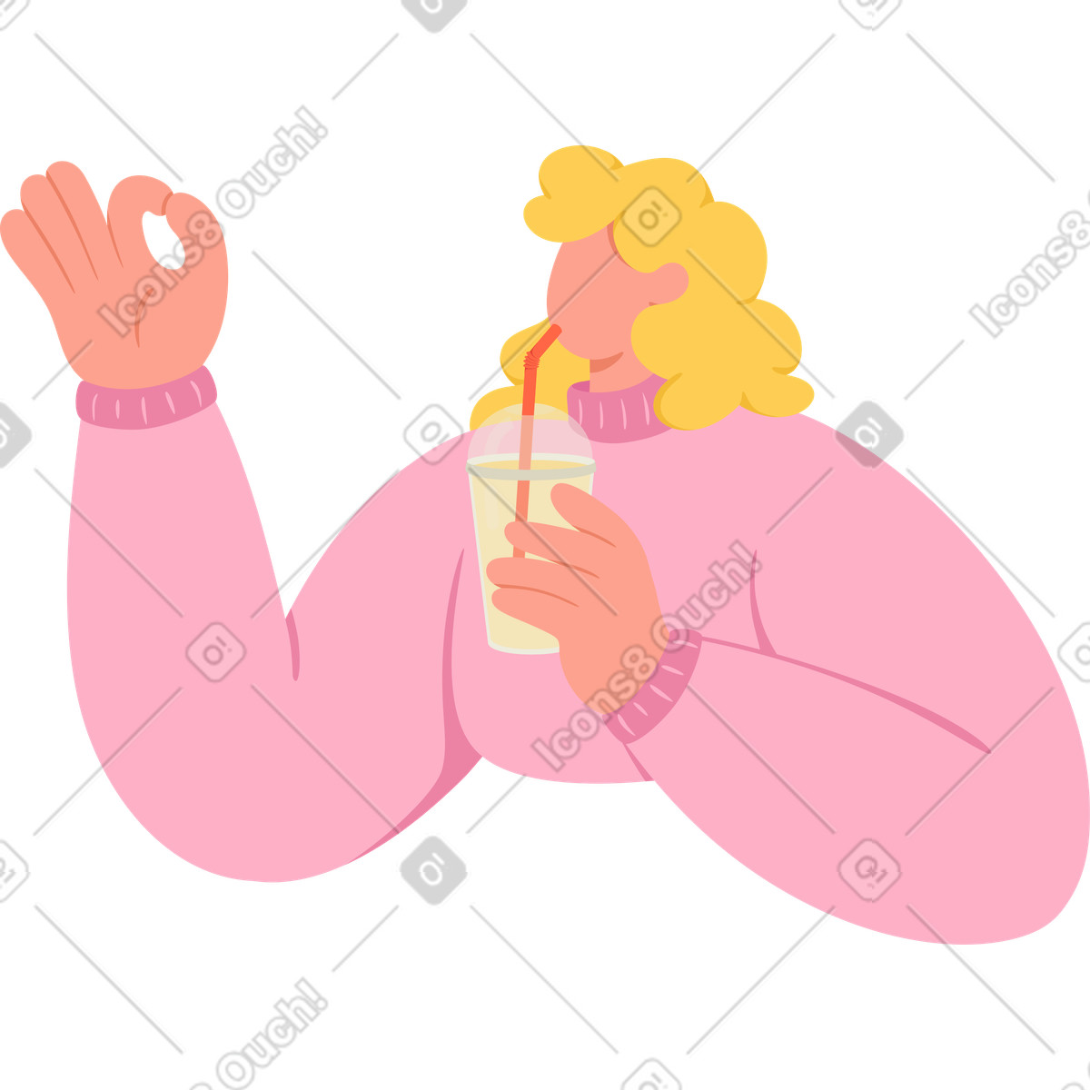 Donna con frullato di vetro plastica illustrazione in stile Social scarica in PNG, SVG
