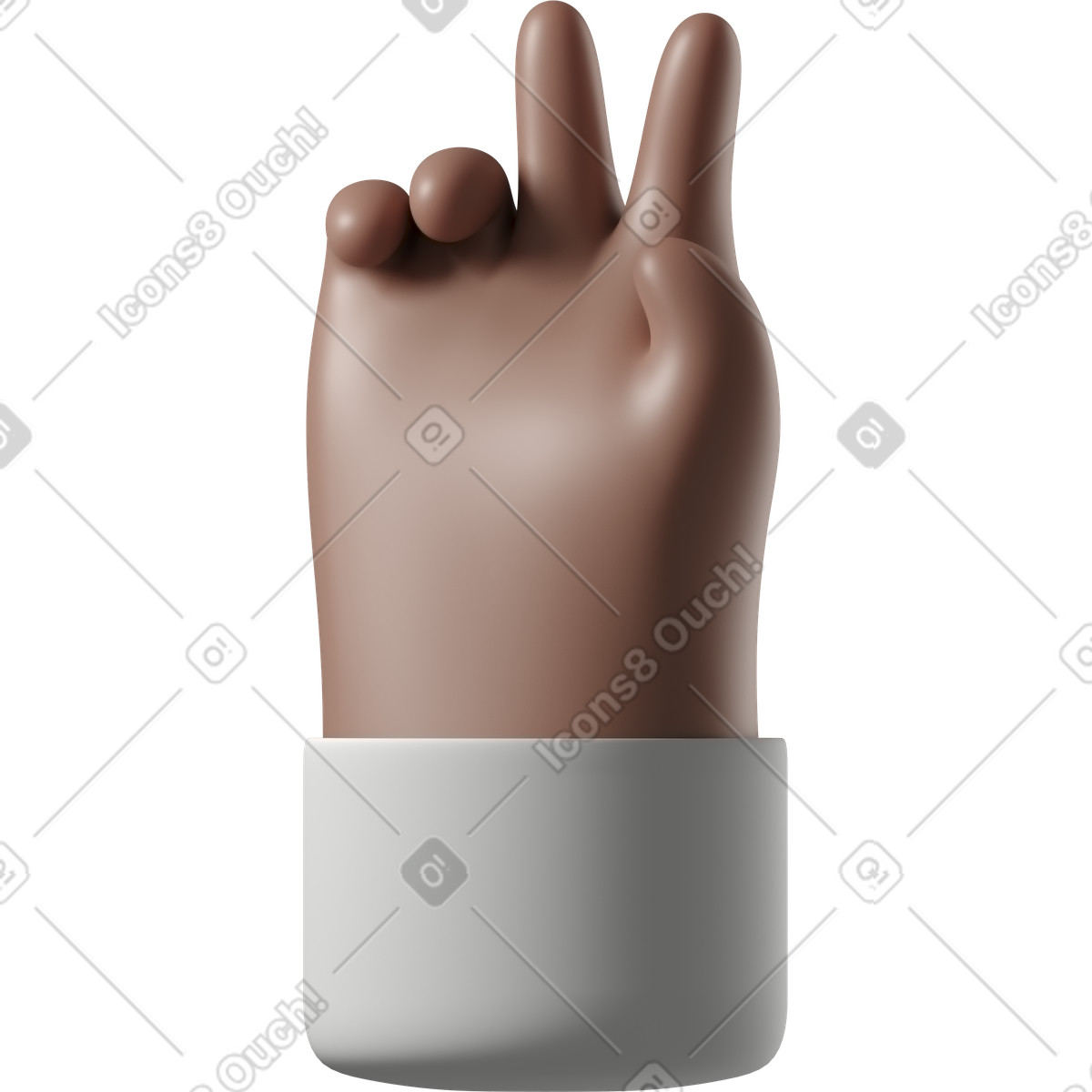 Illustration Main de peau brune montrant le signe la victoire dans style 3D Hands Fun&Wild à télécharger aux formats PNG, SVG