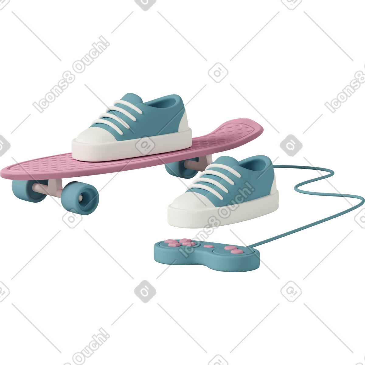 Ilustração de Sneakers with skateboard and gamepad em PNG e SVG