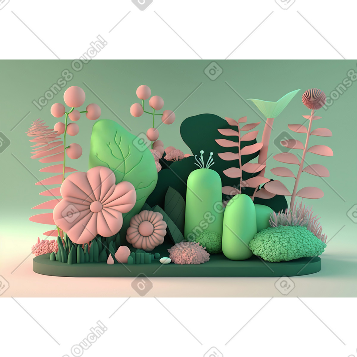 Ilustración Composición de flores abstractas 3d en estilo Experimental a descargar en PNG y SVG