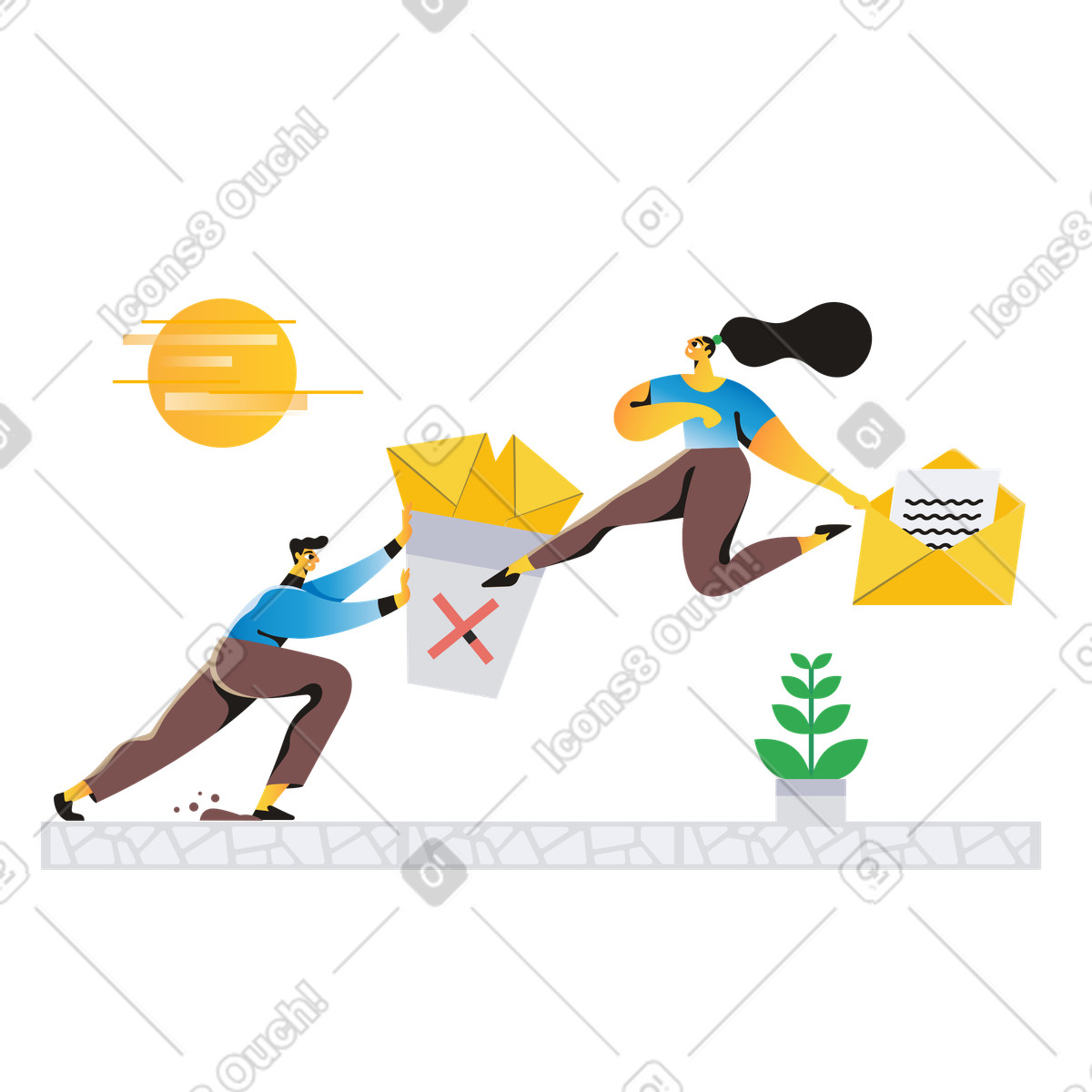 Illustration L'homme et la femme se désabonnent des lettres dans le style Jaconda à télécharger aux formats PNG, SVG