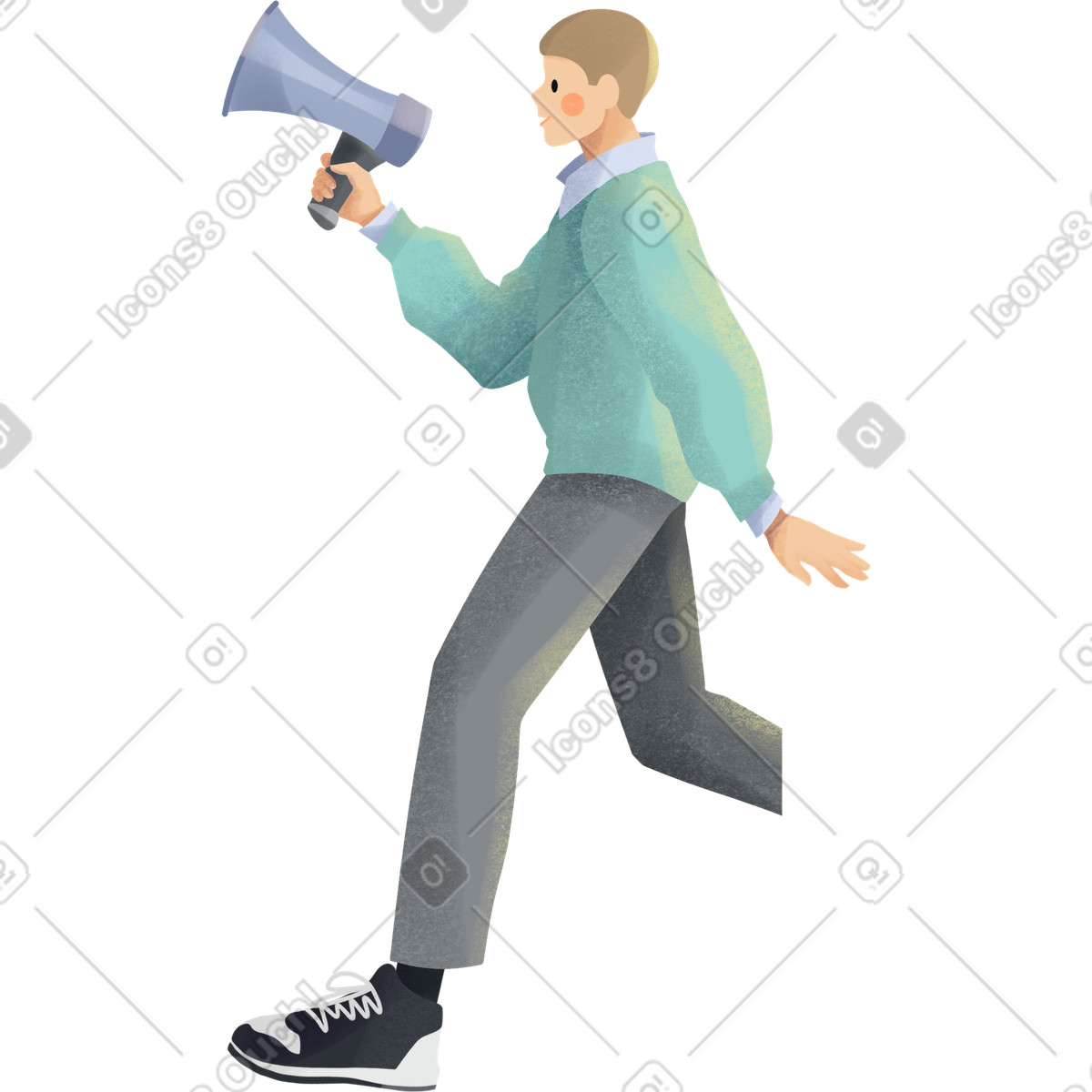 Ilustração de Jovem com megafone em no estilo Shine para baixar em PNG, SVG