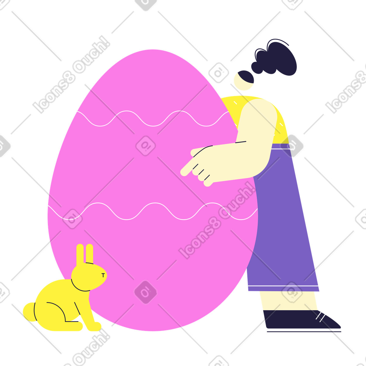 Woman with rabbit and large easter egg illustration in Mellow style download in PNG, SVG