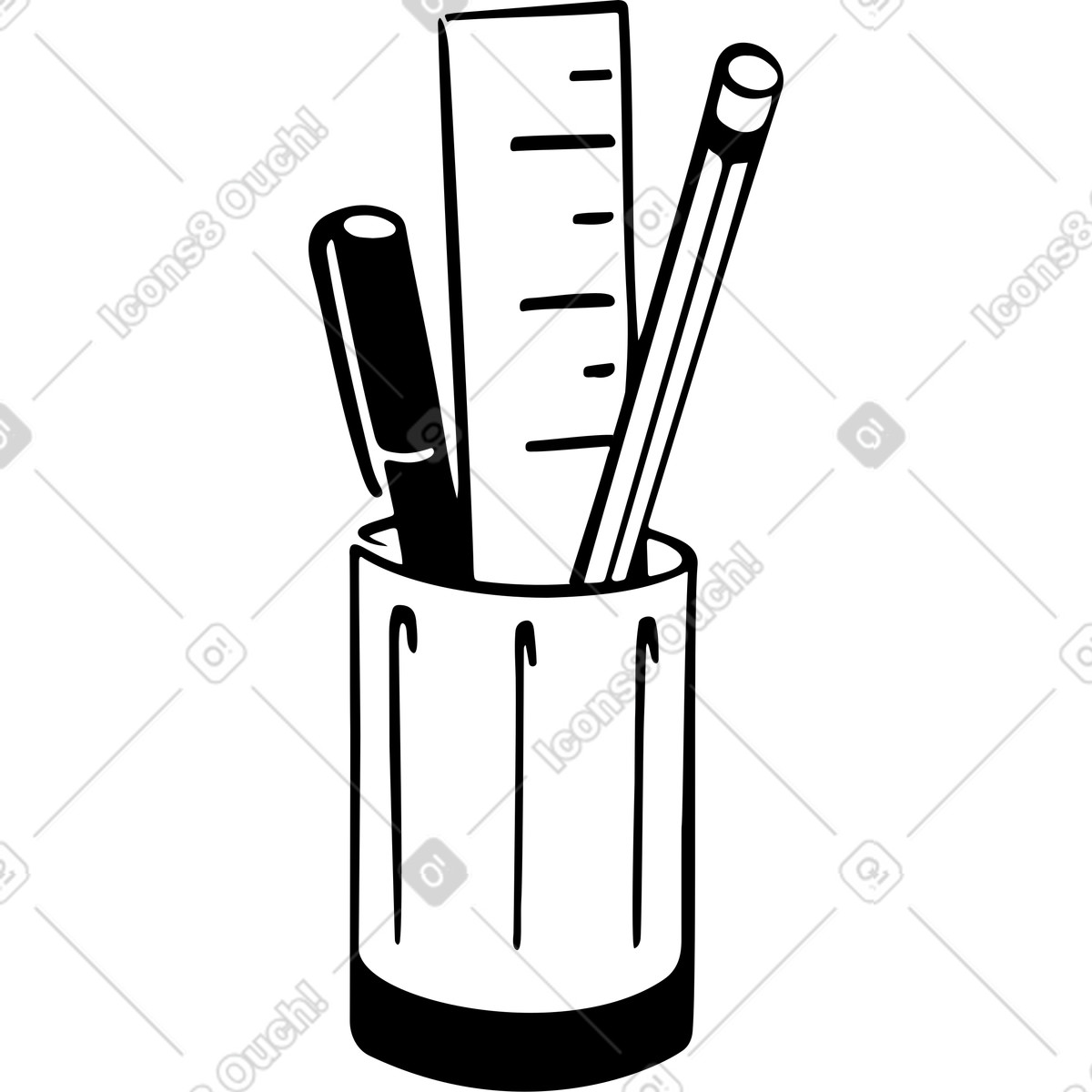 Cup with pen and pencil illustration featuring a ruler clipart image in PNG SVG GIF