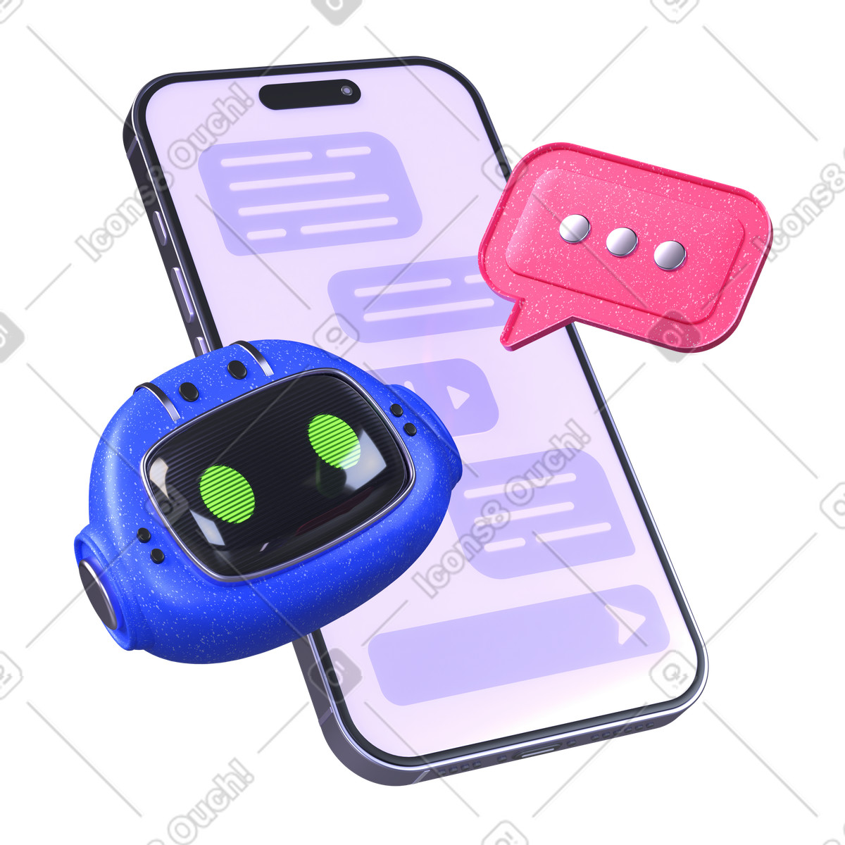 3D Boost スタイルの 吹き出しと携帯電話を備えたチャットボット のイラストをPNG、SVG形式でダウンロード