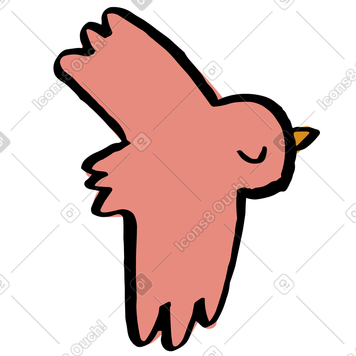 Red bird flying with closed eyes-Illustration im Scandi-Stil als Download in PNG, SVG