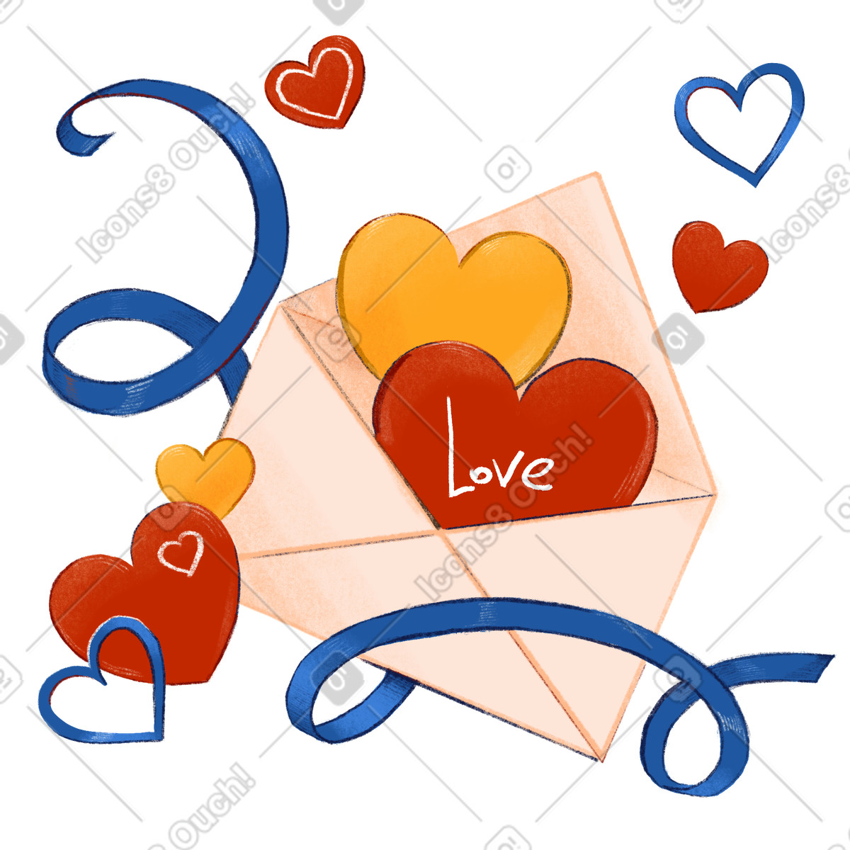 Ilustração de Carta amor com corações e fitas em no estilo Experimental para baixar em PNG, SVG