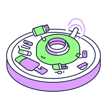 A cross-section view of a wireless charging pad is displayed, revealing its internal structure. The pad has a circular shape with a base layer that supports various components. The central part contains a coil wrapped in multiple loops, which is highlighted to indicate its function in energy transfer. Surrounding the coil, there are several small electronic circuits, including capacitors and resistors, interconnected with fine green and purple wires. The outer layer of the pad is smooth and rounded, showcasing a sleek design. Bright highlights and shadows emphasize the depth of the components within the pad.