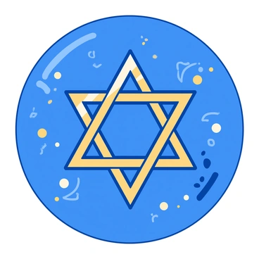 A blue background features a large "Star of David" symbol at the center. The star is accented with intricate golden details that highlight its geometric design. Surrounding the star, there are subtle patterns of gold that enhance the visual interest of the image. The overall composition emphasizes the contrast between the blue background and the golden elements.