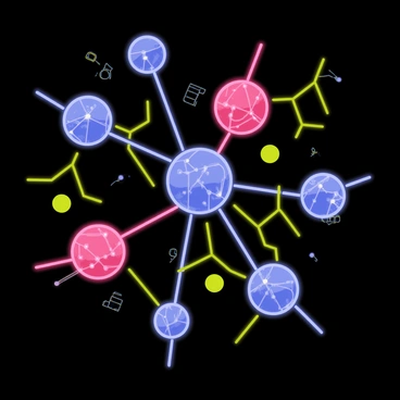 A futuristic image of synapses with holographic elements and neon colors