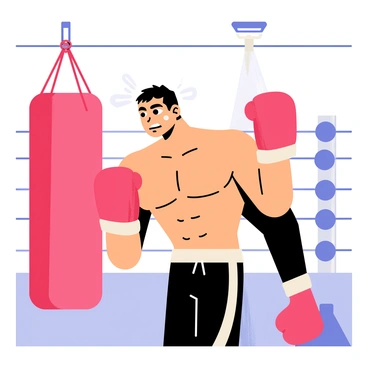 A boxer intensely hitting a heavy punching bag, sweat flying off his brow