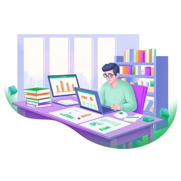 An accountant doing research in a library with trial balance sheets