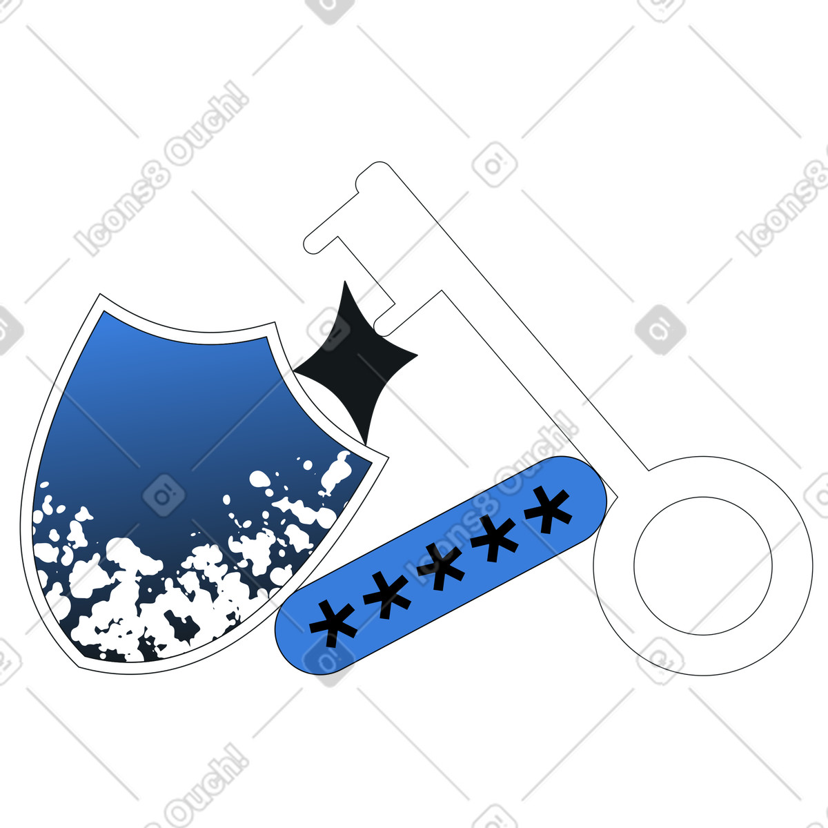 Key and shield with password bar, Digital security and password protection illustration in Midnight style download in PNG, SVG