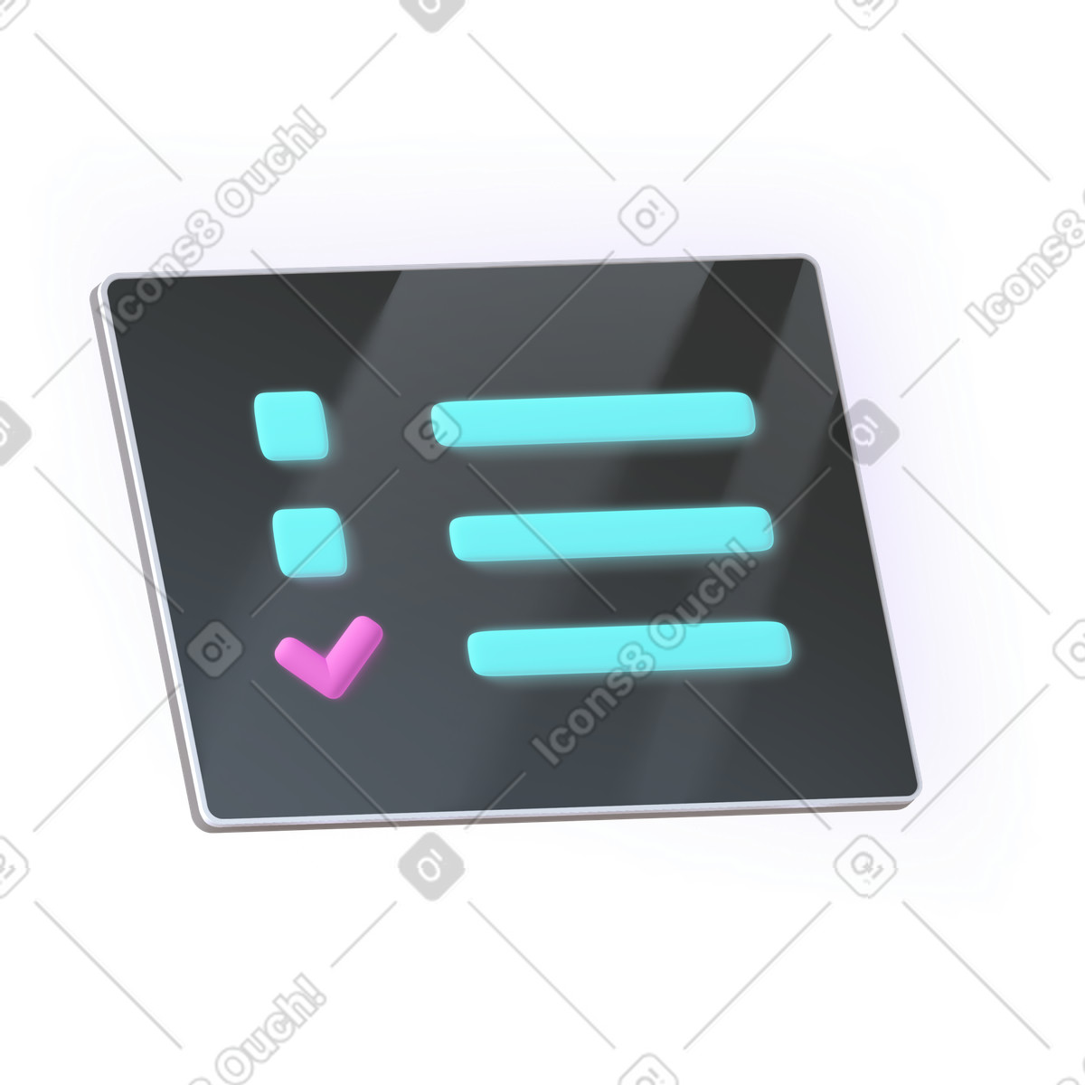 Ilustração de Tablet com a lista verificação em no estilo Chromed para baixar em PNG, SVG