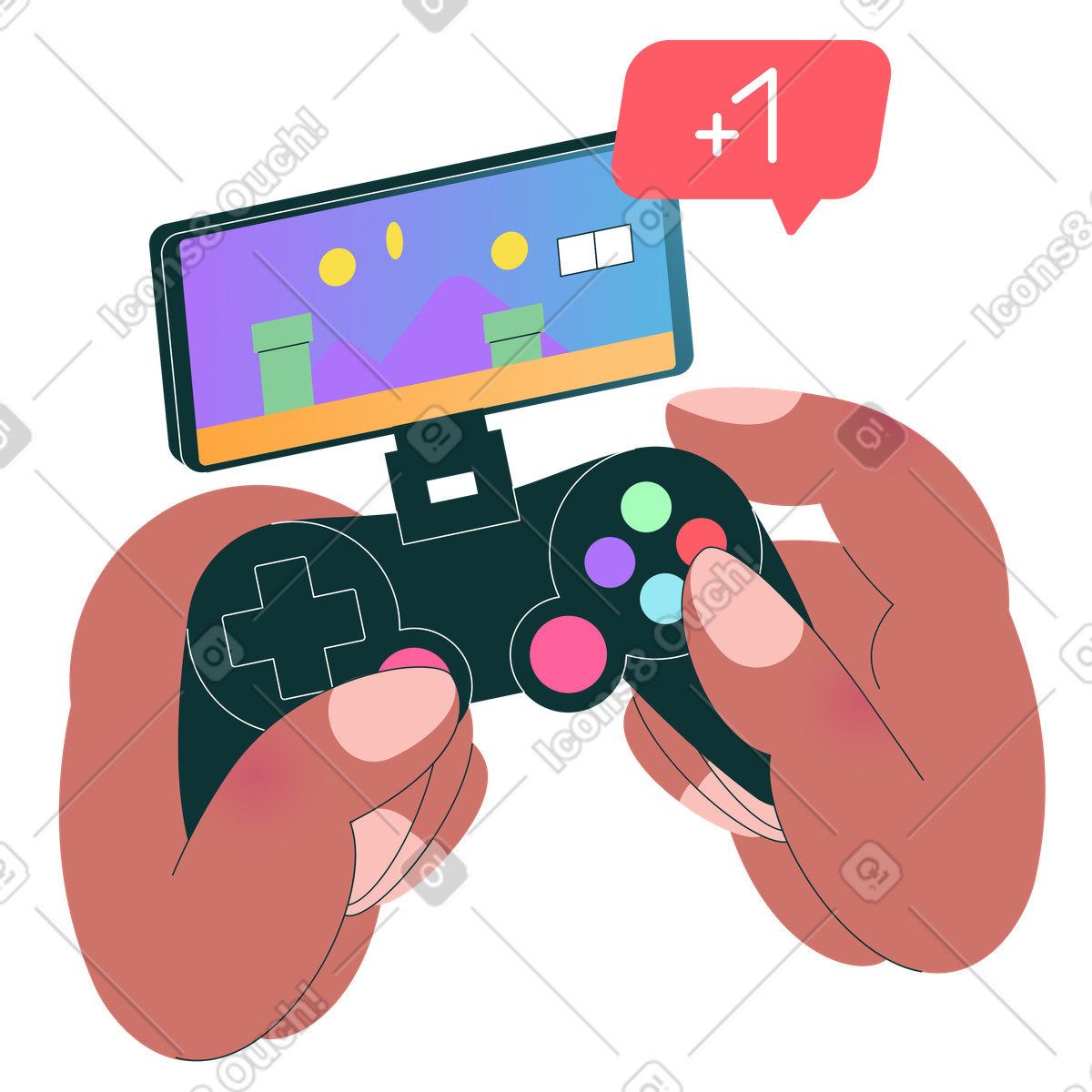 Mani che tengono il controller di gioco mobile illustrazione animata in stile Florid scaricabile in GIF, Lottie (JSON), AE