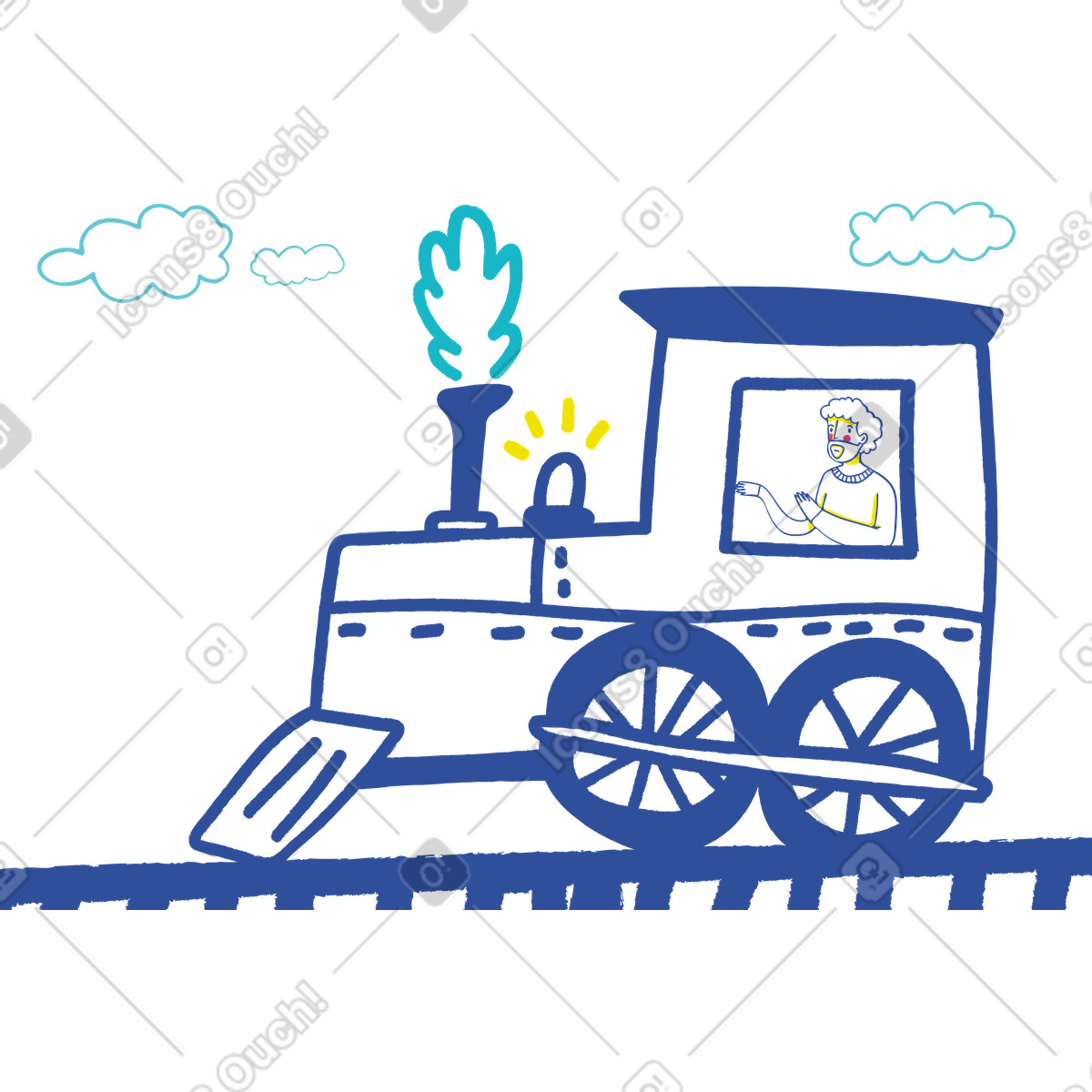 Train driver operating a locomotive illustration in Lime style download in PNG, SVG