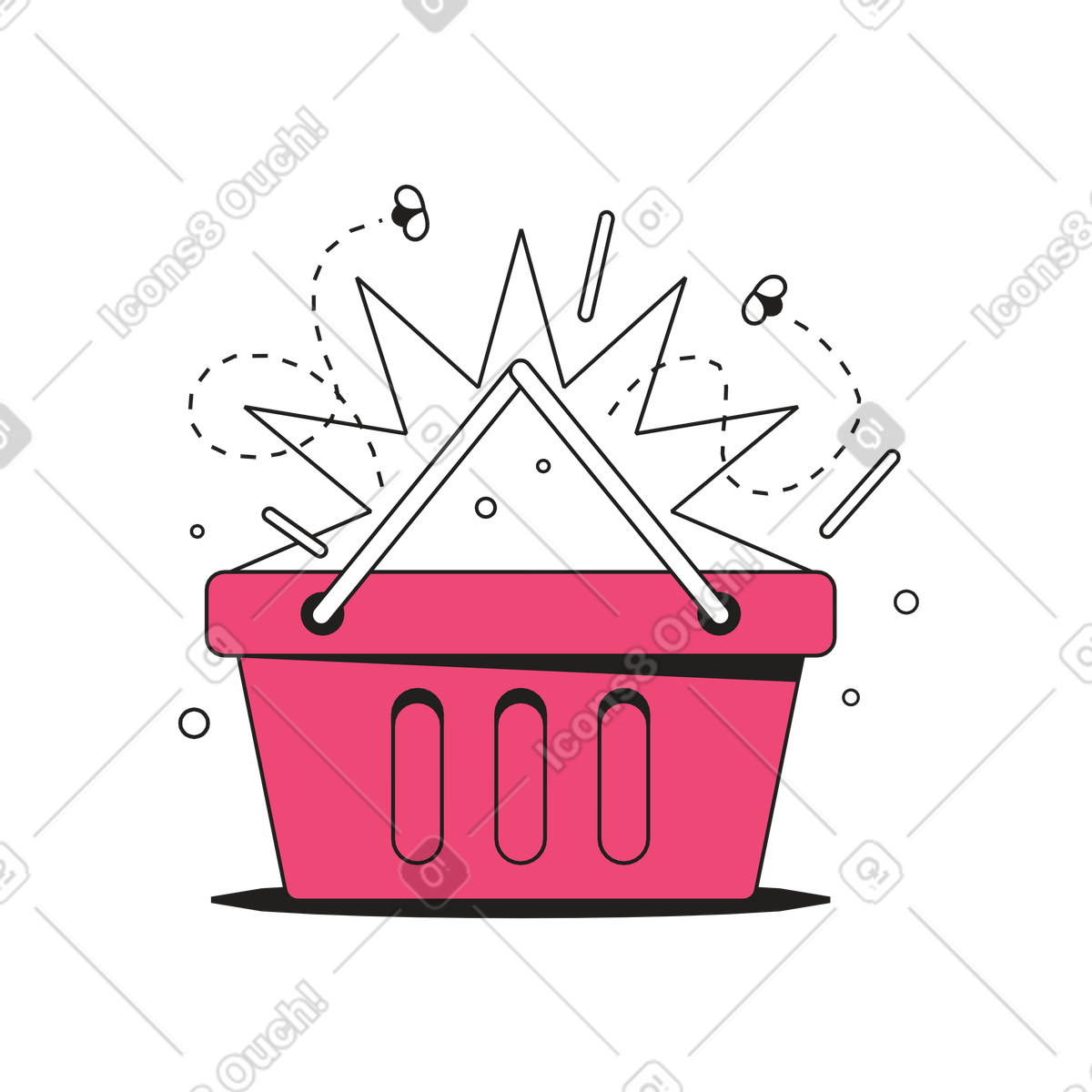 Dazzle Line スタイルの Pink shopping basket with burst effect, Online purchase and retail concept のイラストをPNG、SVG形式でダウンロード