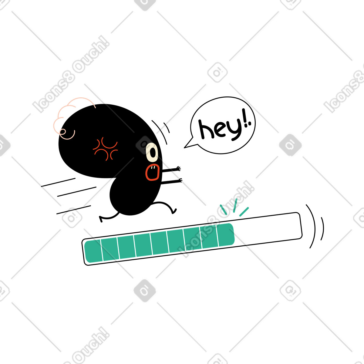 Illustration animée Monstre courant sur la barre de chargement dans le style Jelly à télécharger aux formats GIF, Lottie (JSON), AE