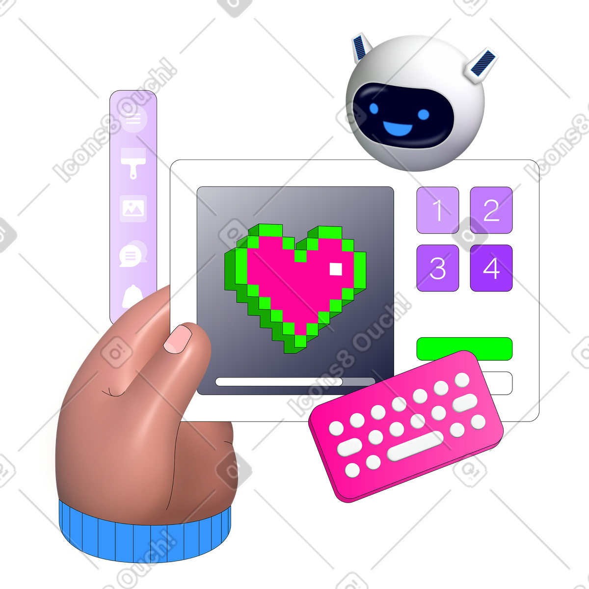 Chatbot und generative ki-Illustration im Pop-Stil als Download in PNG, SVG