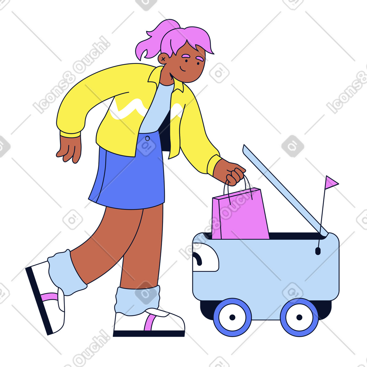 Recipient receiving order from autonomous robot, Urban delivery technology-Illustration im Flexy-Stil als Download in PNG, SVG