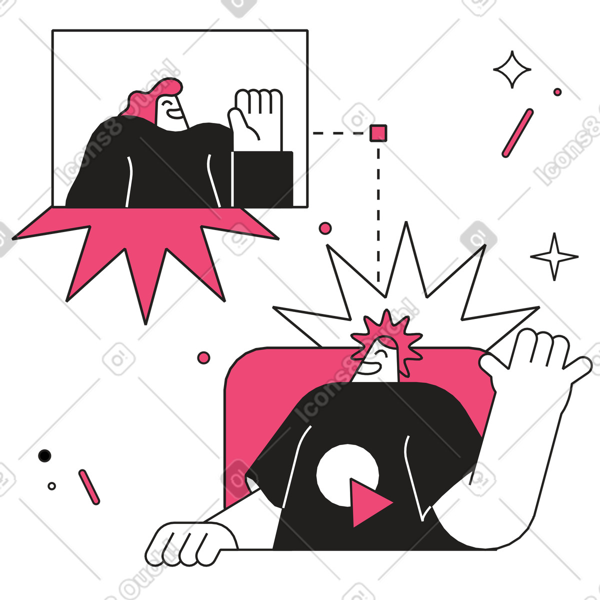 Colleghi che si uniscono per il lavoro di squadra illustrazione in stile Dazzle Line scarica in PNG, SVG