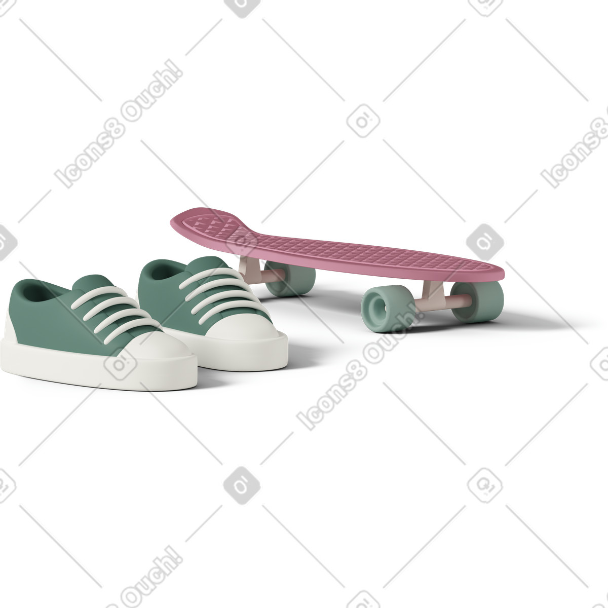 Sneakers and skateboard-Illustration im 3D Casual life-Stil als Download in PNG, SVG