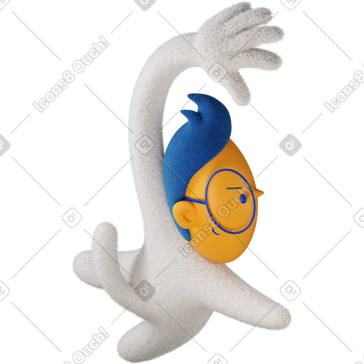 Ilustración Chico saltando ansiosamente giró a la derecha en estilo 3D Buddy descargar en PNG y SVG