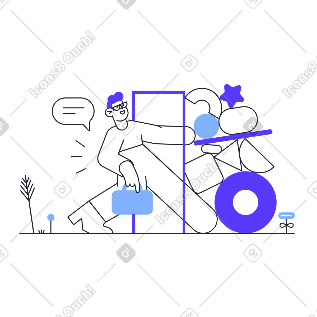 Office worker walking through doorway, Sign in or authentication concept illustration Pablita style download PNG, SVG