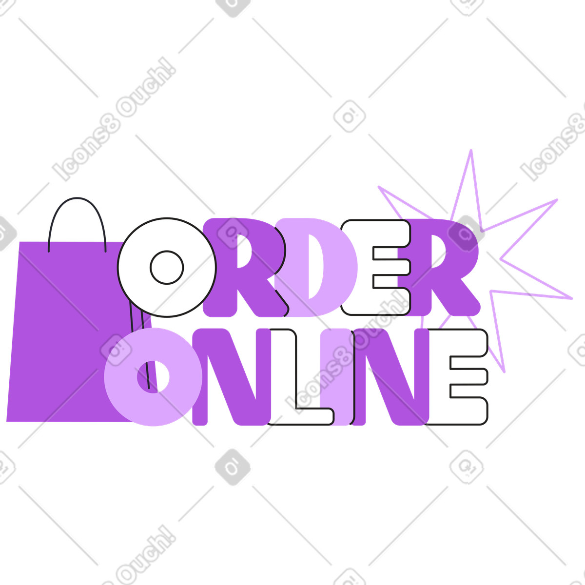 Grapy 스타일의 Order online text with purple shopping bag, Web store advertising 일러스트레이션 PNG, SVG 다운로드