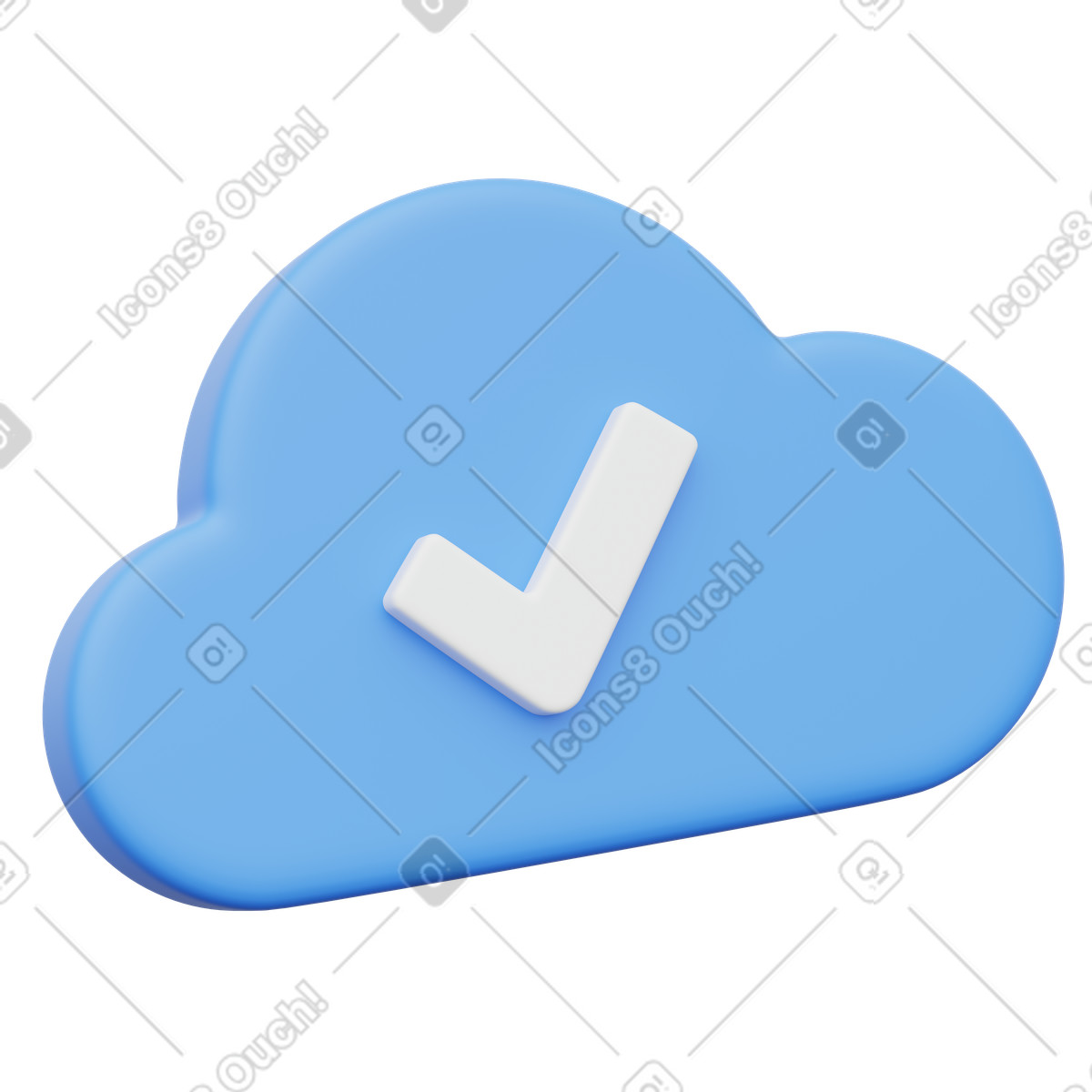 3D Playful スタイルの Cloud checkmark symbol for secure online data backup confirmation status のイラストをPNG、SVG形式でダウンロード