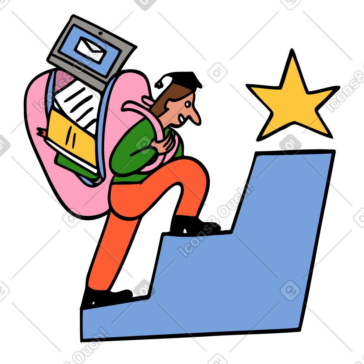 Woman climbing stairs to higher education illustration in Comic style download in PNG, SVG