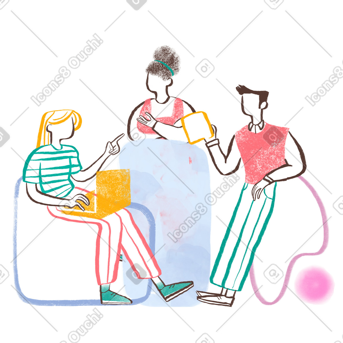 Three co workers brainstorming illustrazione in stile Company scarica in PNG, SVG