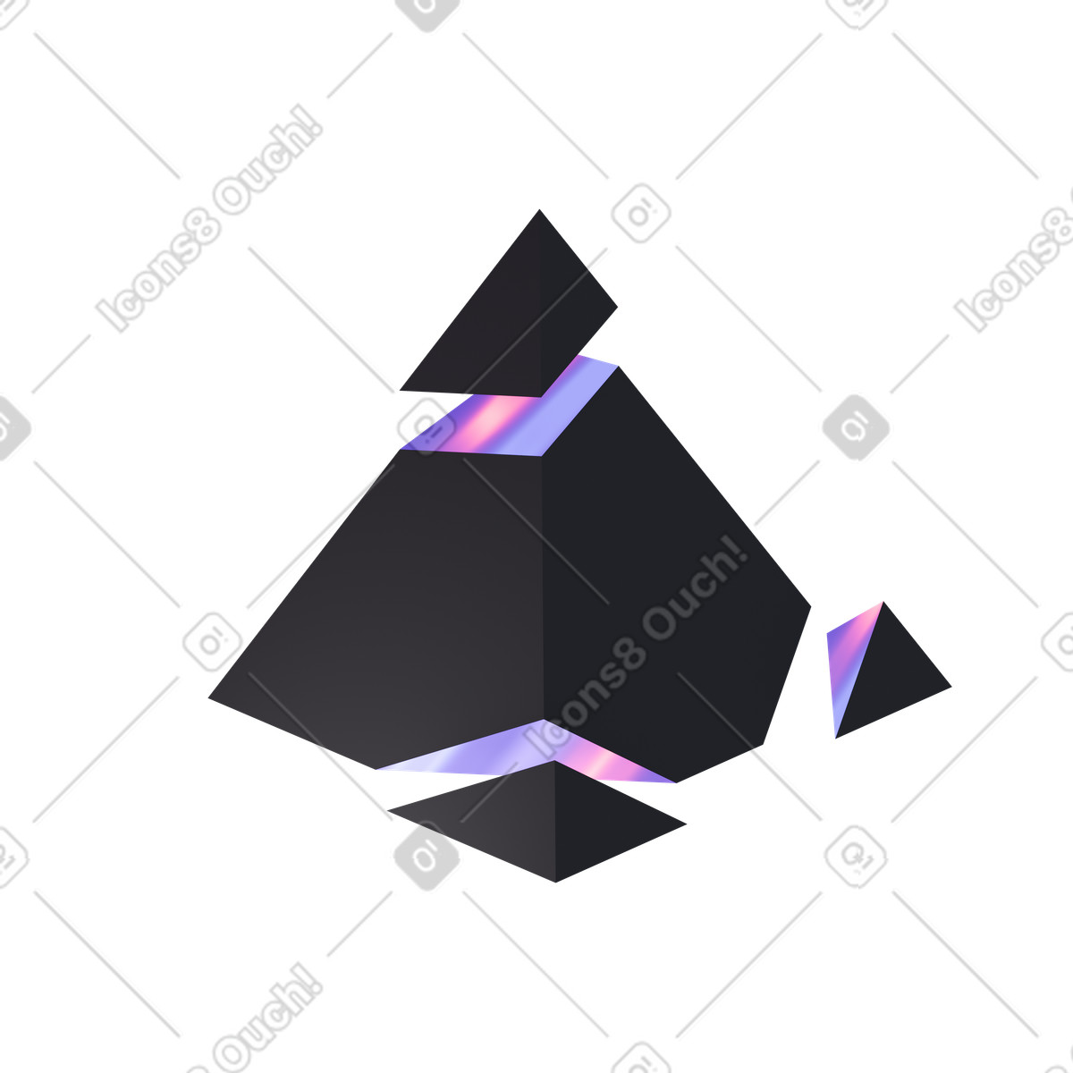 Chopped grey pyramid with iridescent edges illustrazione animata in stile 3D Illusion scaricabile in GIF, Lottie (JSON), AE