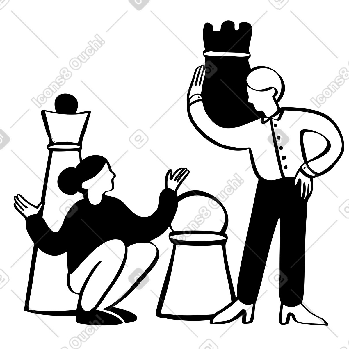 People discussing strategy while playing chess illustration discussion clipart image in PNG SVG GIF