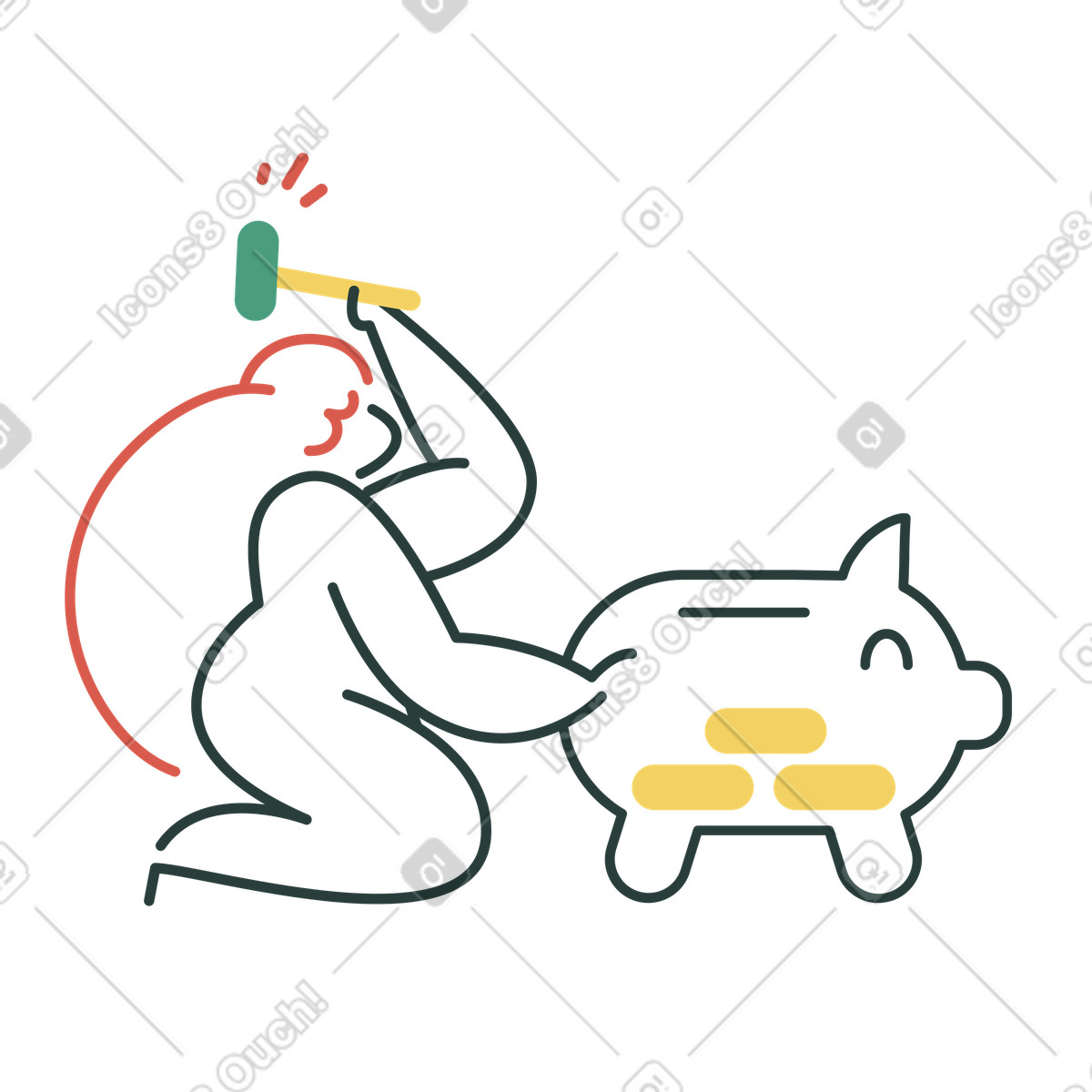 Breaking the piggy bank illustration in Macaroni style download in PNG, SVG